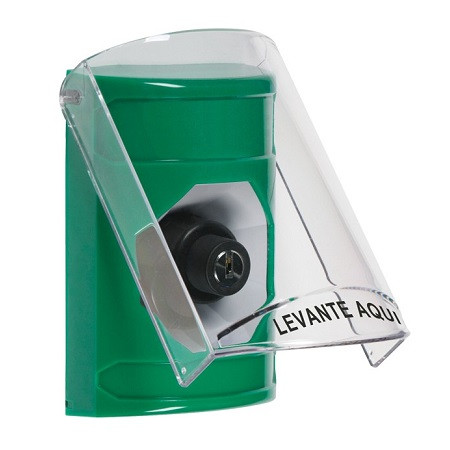 SS2123NT-ES STI Green Indoor Only Flush or Surface Key-to-Activate Stopper Station with No Text Label Spanish