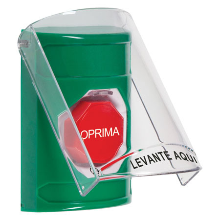 SS2129NT-ES STI Green Indoor Only Flush or Surface Turn-to-Reset (Illuminated) Stopper Station with No Text Label Spanish