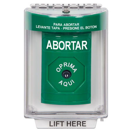 SS2130AB-ES STI Green Indoor/Outdoor Flush Key-to-Reset Stopper Station with ABORT Label Spanish