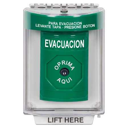 SS2130EV-ES STI Green Indoor/Outdoor Flush Key-to-Reset Stopper Station with EVACUATION Label Spanish