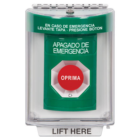 SS2131PO-ES STI Green Indoor/Outdoor Flush Turn-to-Reset Stopper Station with EMERGENCY POWER OFF Label Spanish
