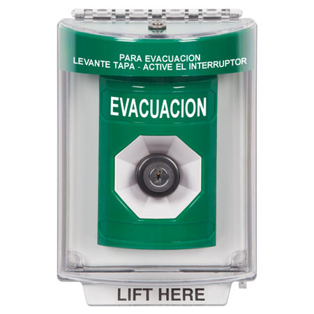 SS2133EV-ES STI Green Indoor/Outdoor Flush Key-to-Activate Stopper Station with EVACUATION Label Spanish