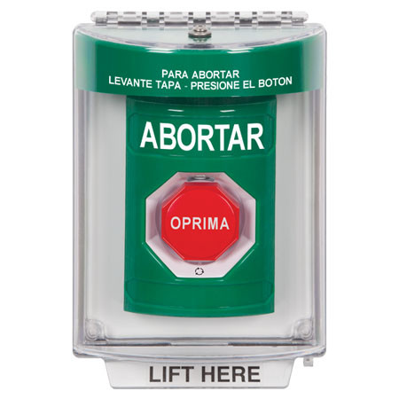 SS2139AB-ES STI Green Indoor/Outdoor Flush Turn-to-Reset (Illuminated) Stopper Station with ABORT Label Spanish