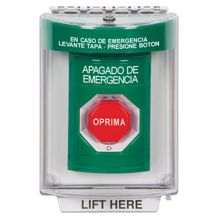 SS2139PO-ES STI Green Indoor/Outdoor Flush Turn-to-Reset (Illuminated) Stopper Station with EMERGENCY POWER OFF Label Spanish