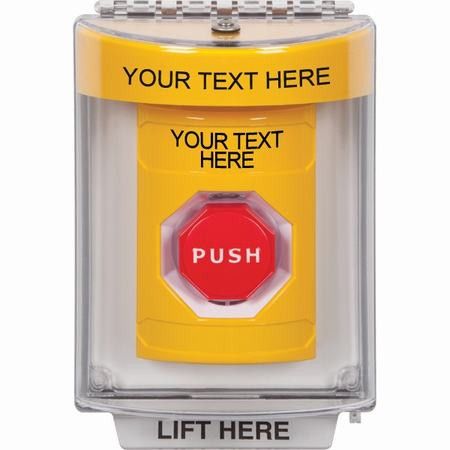 SS2242ZA-EN STI Yellow Indoor/Outdoor Flush w/ Horn Key-to-Reset (Illuminated) Stopper Station with Non-Returnable Custom Text Label English