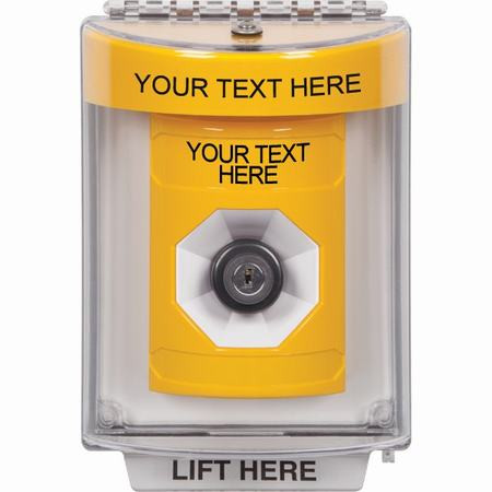 SS2243ZA-EN STI Yellow Indoor/Outdoor Flush w/ Horn Key-to-Activate Stopper Station with Non-Returnable Custom Text Label English