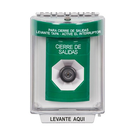 SS2143LD-ES STI Green Indoor/Outdoor Flush w/ Horn Key-to-Activate Stopper Station with LOCKDOWN Label Spanish