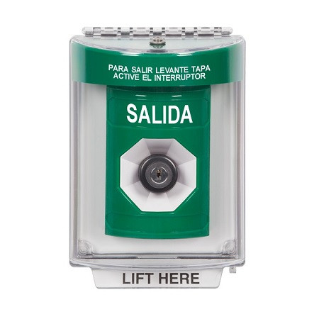 SS2143XT-ES STI Green Indoor/Outdoor Flush w/ Horn Key-to-Activate Stopper Station with EXIT Label Spanish