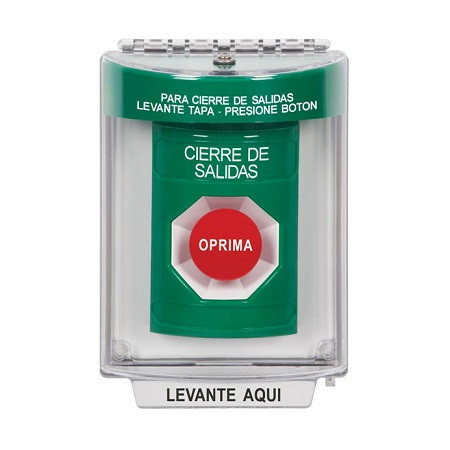 SS2144LD-ES STI Green Indoor/Outdoor Flush w/ Horn Momentary Stopper Station with LOCKDOWN Label Spanish