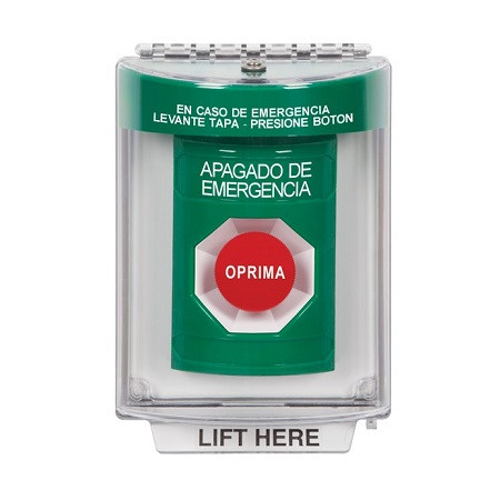 SS2144PO-ES STI Green Indoor/Outdoor Flush w/ Horn Momentary Stopper Station with EMERGENCY POWER OFF Label Spanish