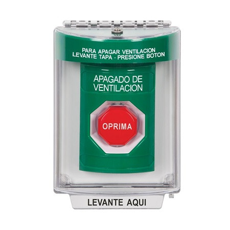 SS2145HV-ES STI Green Indoor/Outdoor Flush w/ Horn Momentary (Illuminated) Stopper Station with HVAC SHUT DOWN Label Spanish