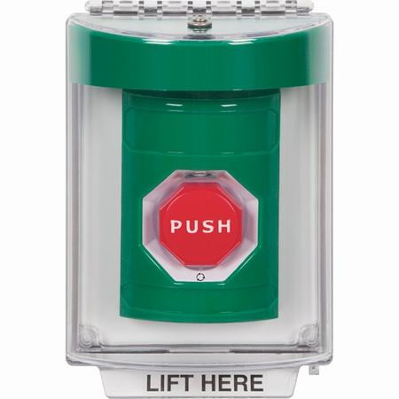 SS2149NT-ES STI Green Indoor/Outdoor Flush w/ Horn Turn-to-Reset (Illuminated) Stopper Station with No Text Label Spanish