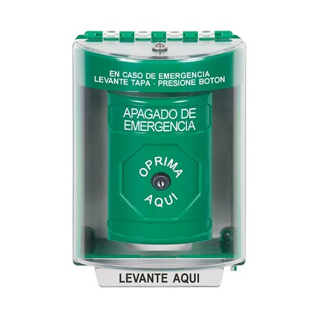 SS2170PO-ES STI Green Indoor/Outdoor Surface Key-to-Reset Stopper Station with EMERGENCY POWER OFF Label Spanish