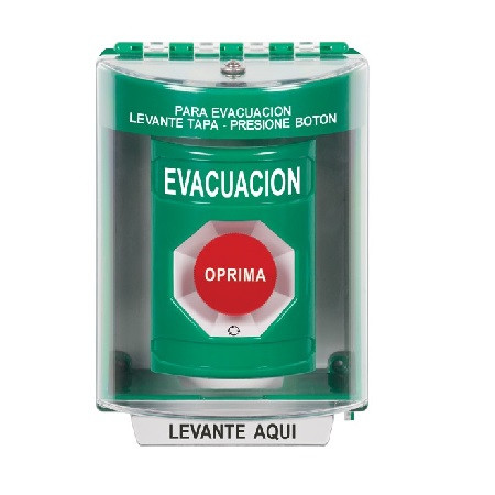 SS2171EV-ES STI Green Indoor/Outdoor Surface Turn-to-Reset Stopper Station with EVACUATION Label Spanish