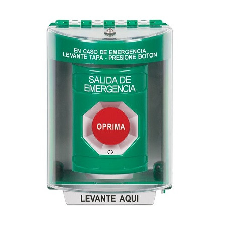 SS2171EX-ES STI Green Indoor/Outdoor Surface Turn-to-Reset Stopper Station with EMERGENCY EXIT Label Spanish