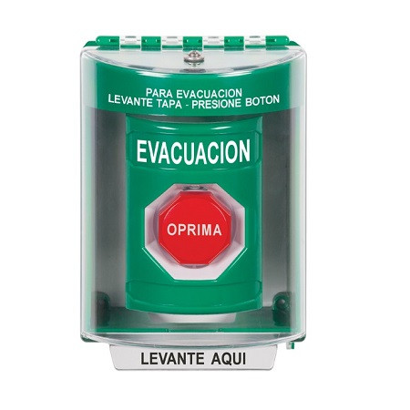 SS2172EV-ES STI Green Indoor/Outdoor Surface Key-to-Reset (Illuminated) Stopper Station with EVACUATION Label Spanish