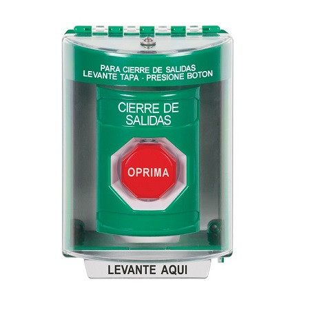SS2172LD-ES STI Green Indoor/Outdoor Surface Key-to-Reset (Illuminated) Stopper Station with LOCKDOWN Label Spanish