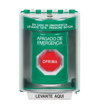 SS2172PO-ES STI Green Indoor/Outdoor Surface Key-to-Reset (Illuminated) Stopper Station with EMERGENCY POWER OFF Label Spanish