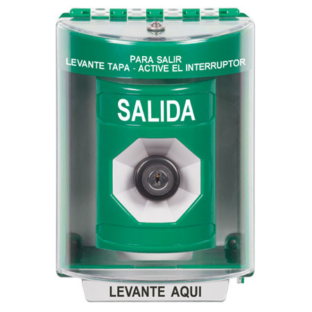 SS2173XT-ES STI Green Indoor/Outdoor Surface Key-to-Activate Stopper Station with EXIT Label Spanish