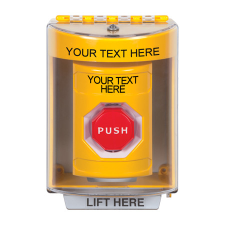 SS2282ZA-EN STI Yellow Indoor/Outdoor Surface w/ Horn Key-to-Reset (Illuminated) Stopper Station with Non-Returnable Custom Text Label English