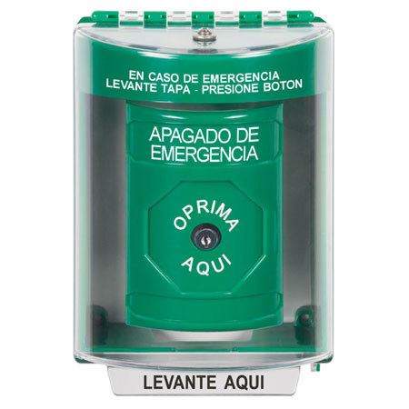 SS2180PO-ES STI Green Indoor/Outdoor Surface w/ Horn Key-to-Reset Stopper Station with EMERGENCY POWER OFF Label Spanish
