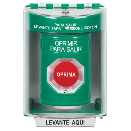 SS2181PX-ES STI Green Indoor/Outdoor Surface w/ Horn Turn-to-Reset Stopper Station with PUSH TO EXIT Label Spanish