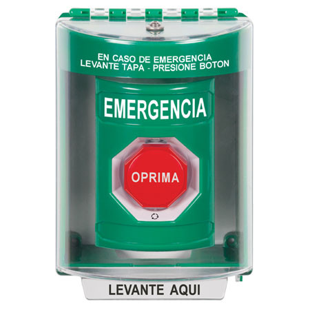 SS2189EM-ES STI Green Indoor/Outdoor Surface w/ Horn Turn-to-Reset (Illuminated) Stopper Station with EMERGENCY Label Spanish