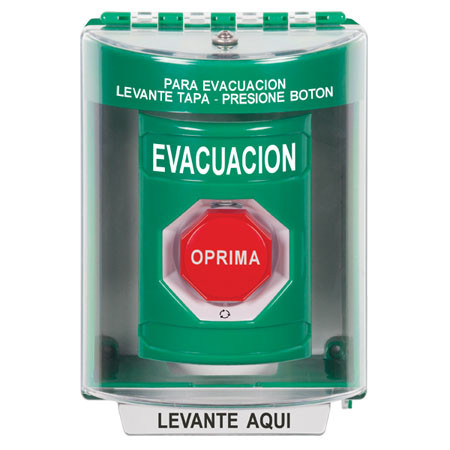SS2189EV-ES STI Green Indoor/Outdoor Surface w/ Horn Turn-to-Reset (Illuminated) Stopper Station with EVACUATION Label Spanish