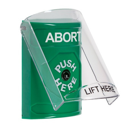 SS21A0AB-ES STI Green Indoor Only Flush or Surface w/ Horn Key-to-Reset Stopper Station with ABORT Label Spanish
