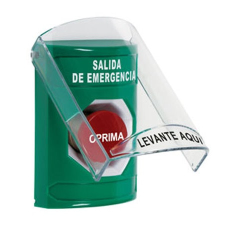 SS21A4EX-ES STI Green Indoor Only Flush or Surface w/ Horn Momentary Stopper Station with EMERGENCY EXIT Label Spanish