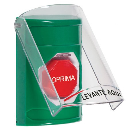 SS21A5NT-ES STI Green Indoor Only Flush or Surface w/ Horn Momentary (Illuminated) Stopper Station with No Text Label Spanish