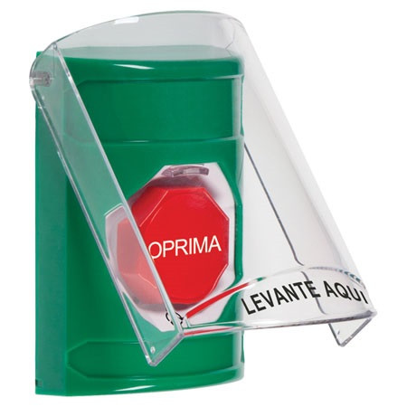 SS21A9NT-ES STI Green Indoor Only Flush or Surface w/ Horn Turn-to-Reset (Illuminated) Stopper Station with No Text Label Spanish