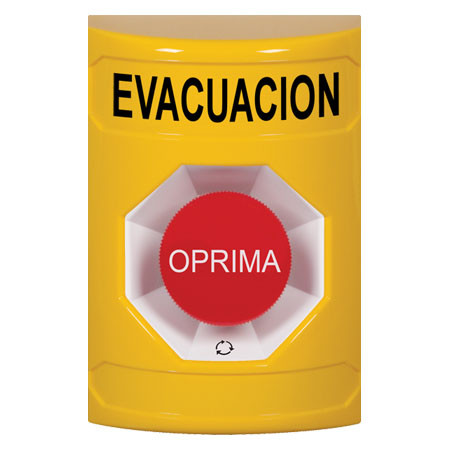 SS2201EV-ES STI Yellow No Cover Turn-to-Reset Stopper Station with EVACUATION Label Spanish