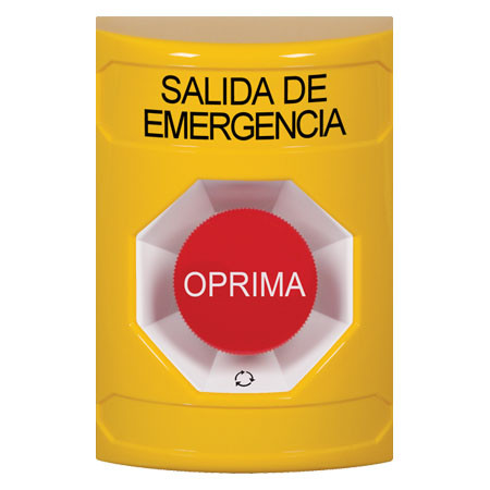 SS2201EX-ES STI Yellow No Cover Turn-to-Reset Stopper Station with EMERGENCY EXIT Label Spanish