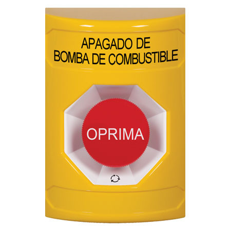 SS2201PS-ES STI Yellow No Cover Turn-to-Reset Stopper Station with FUEL PUMP SHUT DOWN Label Spanish