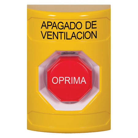 SS2202HV-ES STI Yellow No Cover Key-to-Reset (Illuminated) Stopper Station with HVAC SHUT DOWN Label Spanish