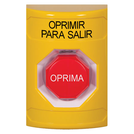 SS2202PX-ES STI Yellow No Cover Key-to-Reset (Illuminated) Stopper Station with PUSH TO EXIT Label Spanish