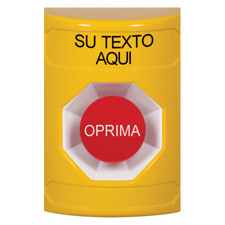 SS2204ZA-ES STI Yellow No Cover Momentary Stopper Station with Non-Returnable Custom Text Label Spanish