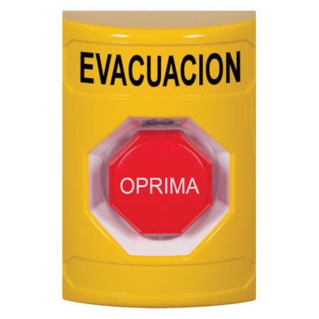 SS2205EV-ES STI Yellow No Cover Momentary (Illuminated) Stopper Station with EVACUATION Label Spanish