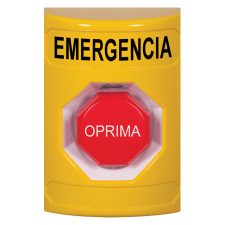 SS2208EM-ES STI Yellow No Cover Pneumatic (Illuminated) Stopper Station with EMERGENCY Label Spanish