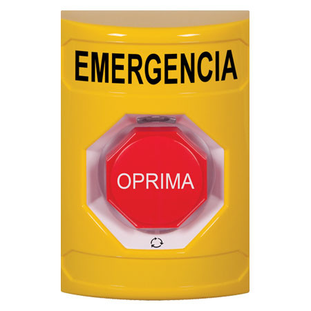 SS2209EM-ES STI Yellow No Cover Turn-to-Reset (Illuminated) Stopper Station with EMERGENCY Label Spanish