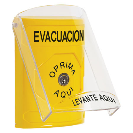 SS2220EV-ES STI Yellow Indoor Only Flush or Surface Key-to-Reset Stopper Station with EVACUATION Label Spanish