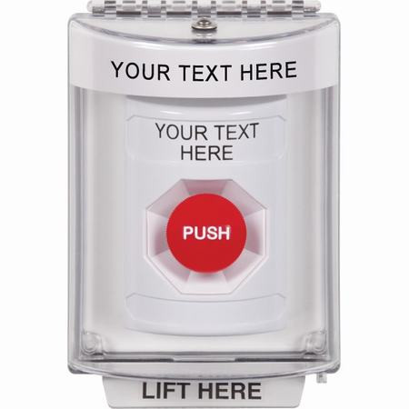 SS2334ZA-EN STI White Indoor/Outdoor Flush Momentary Stopper Station with Non-Returnable Custom Text Label English