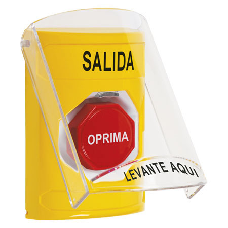 SS2222XT-ES STI Yellow Indoor Only Flush or Surface Key-to-Reset (Illuminated) Stopper Station with EXIT Label Spanish