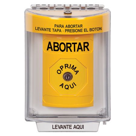 SS2230AB-ES STI Yellow Indoor/Outdoor Flush Key-to-Reset Stopper Station with ABORT Label Spanish