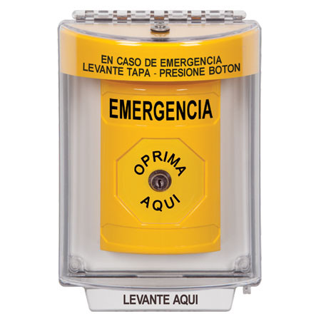 SS2230EM-ES STI Yellow Indoor/Outdoor Flush Key-to-Reset Stopper Station with EMERGENCY Label Spanish