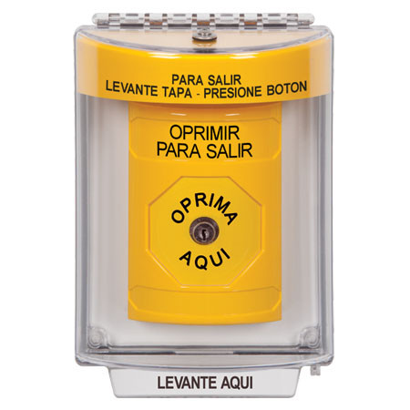 SS2230PX-ES STI Yellow Indoor/Outdoor Flush Key-to-Reset Stopper Station with PUSH TO EXIT Label Spanish