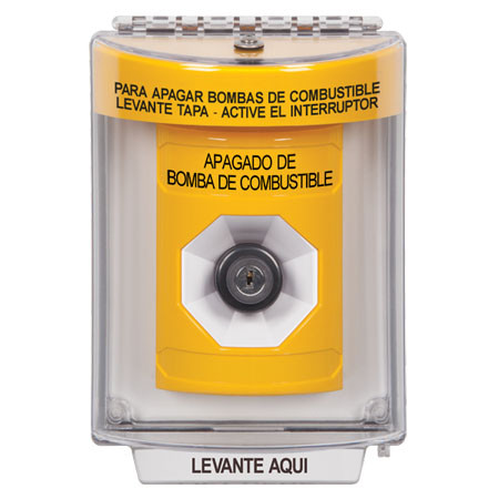 SS2233PS-ES STI Yellow Indoor/Outdoor Flush Key-to-Activate Stopper Station with FUEL PUMP SHUT DOWN Label Spanish