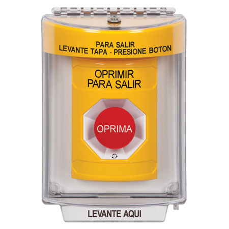 SS2241PX-ES STI Yellow Indoor/Outdoor Flush w/ Horn Turn-to-Reset Stopper Station with PUSH TO EXIT Label Spanish