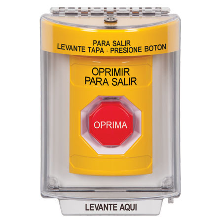 SS2242PX-ES STI Yellow Indoor/Outdoor Flush w/ Horn Key-to-Reset (Illuminated) Stopper Station with PUSH TO EXIT Label Spanish
